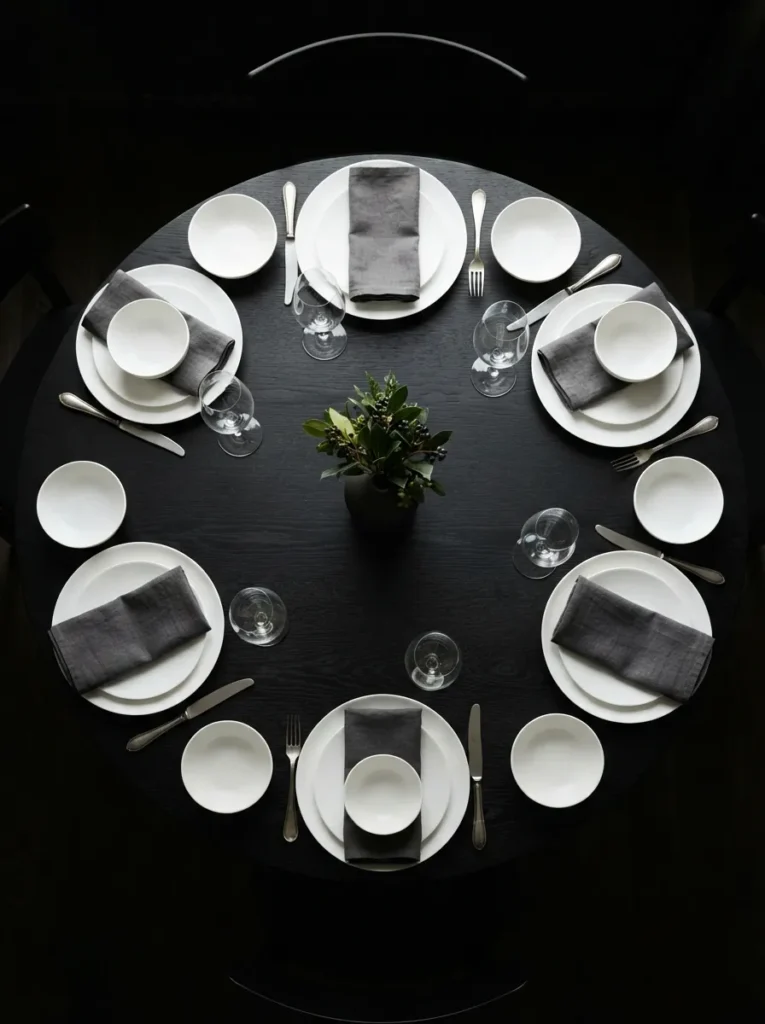 High-Contrast White Tableware - 20 Moody Dining Room Ideas That Feel Bold and Inviting