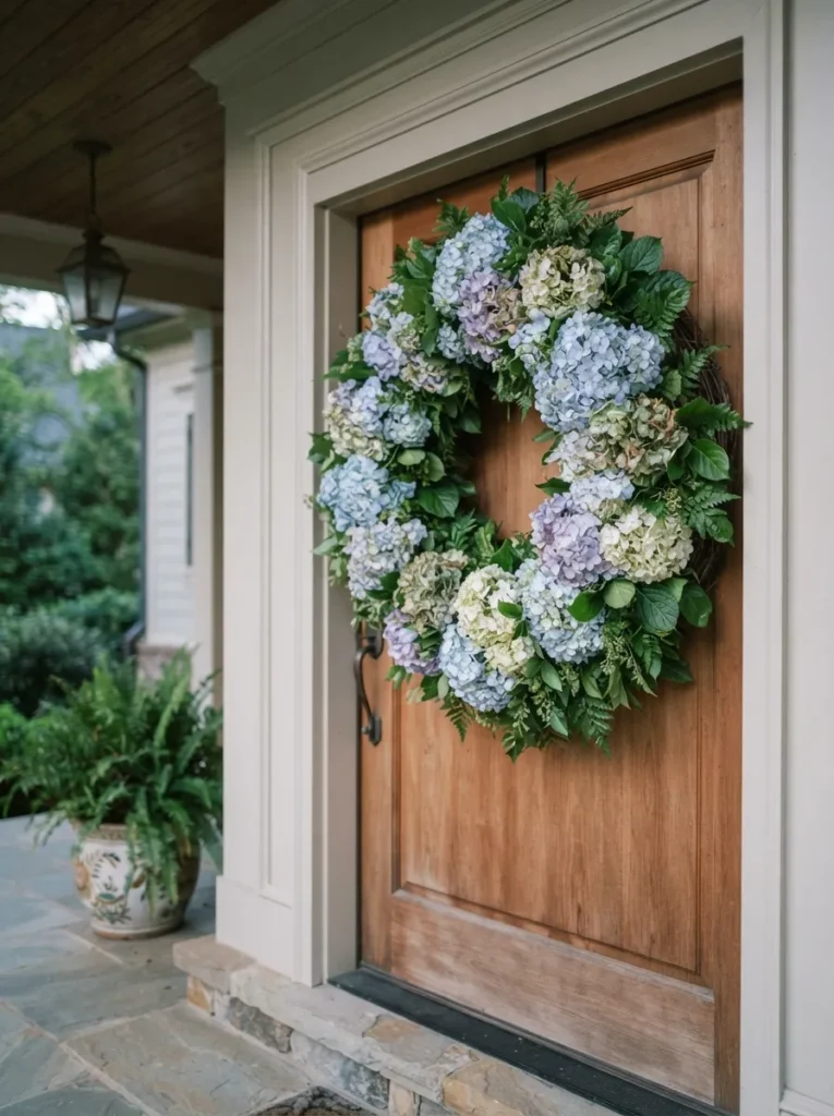 Hydrangea Floral Wreath - 18 Easter Wreath Ideas for a Charming Front Door Look