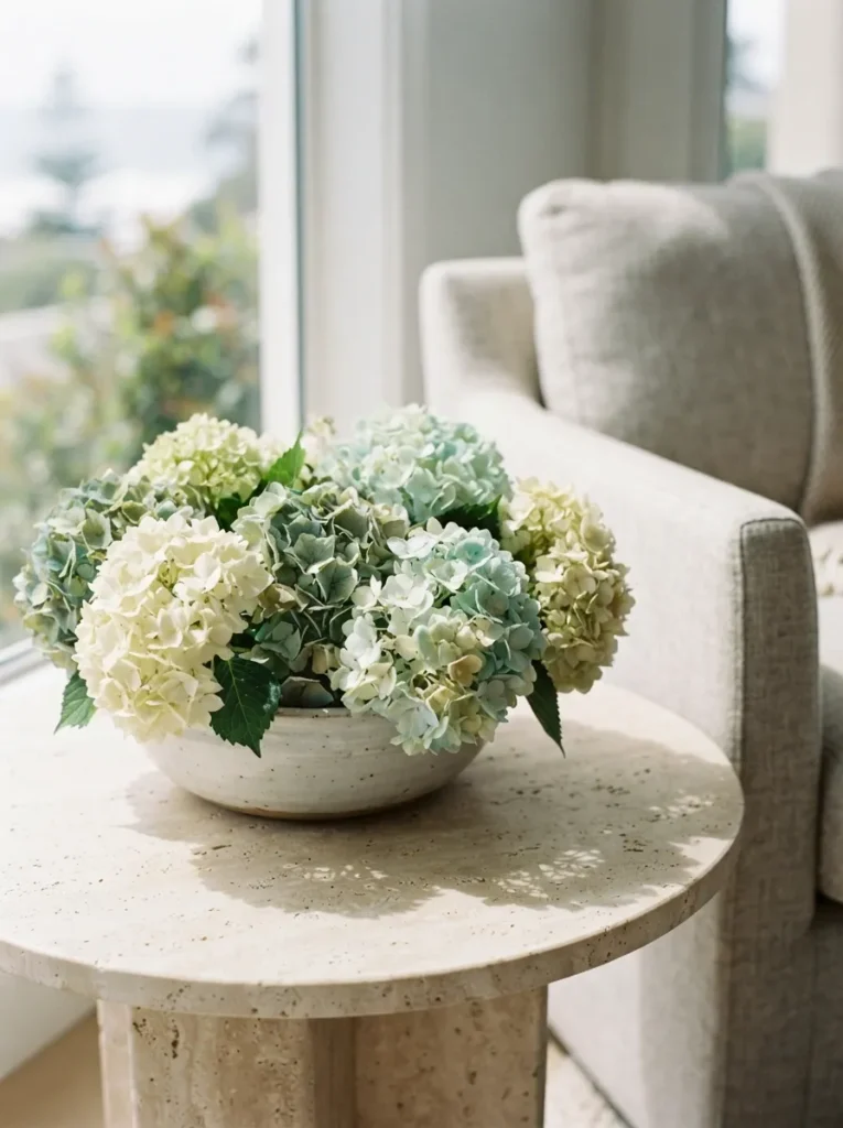 Hydrangea Table Accent - 19 Contemporary Coastal Living Room Ideas for 2026