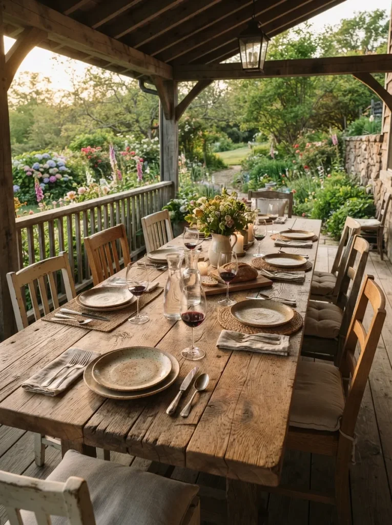 Large Wooden Dining Table - 22 Spring Front Porch Decor Ideas to Welcome the Season