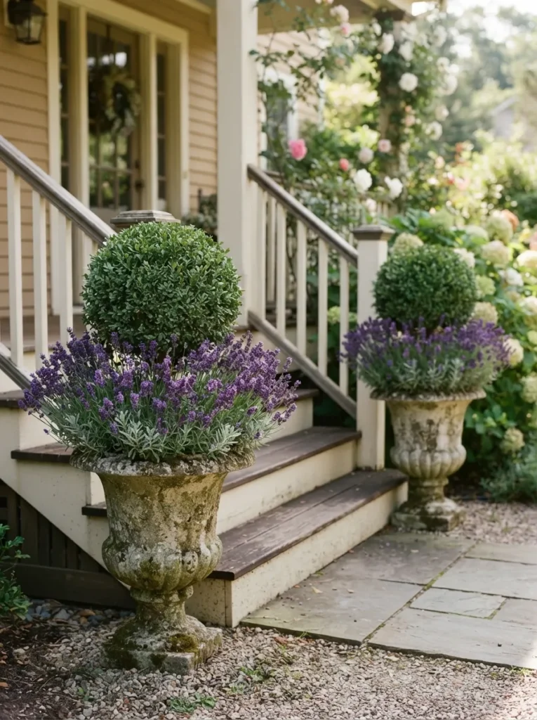 Lavender Boxwood Topiaries - 22 Spring Front Porch Decor Ideas to Welcome the Season