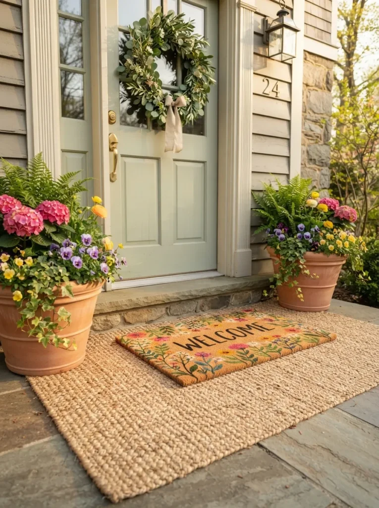 Layered Doormat Style - 19 Spring Wreath Ideas for a Beautiful Front Door