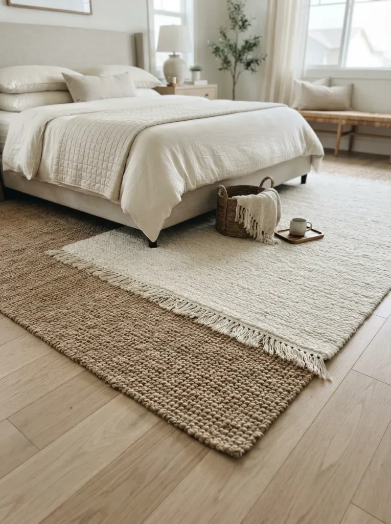 Layered Neutral Rugs - 20 Spring Bedroom Ideas for a Fresh and Cozy Retreat