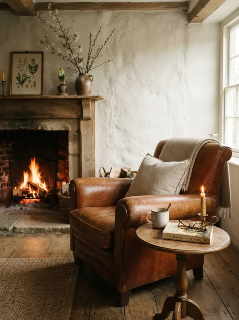 Leather Chair Corner - 22 Spring Mantel Decor Ideas for a Fresh Seasonal Look