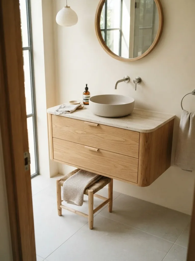 Light Oak Vanity - 18 Japandi Bathroom Design Ideas for a Calm Modern Space
