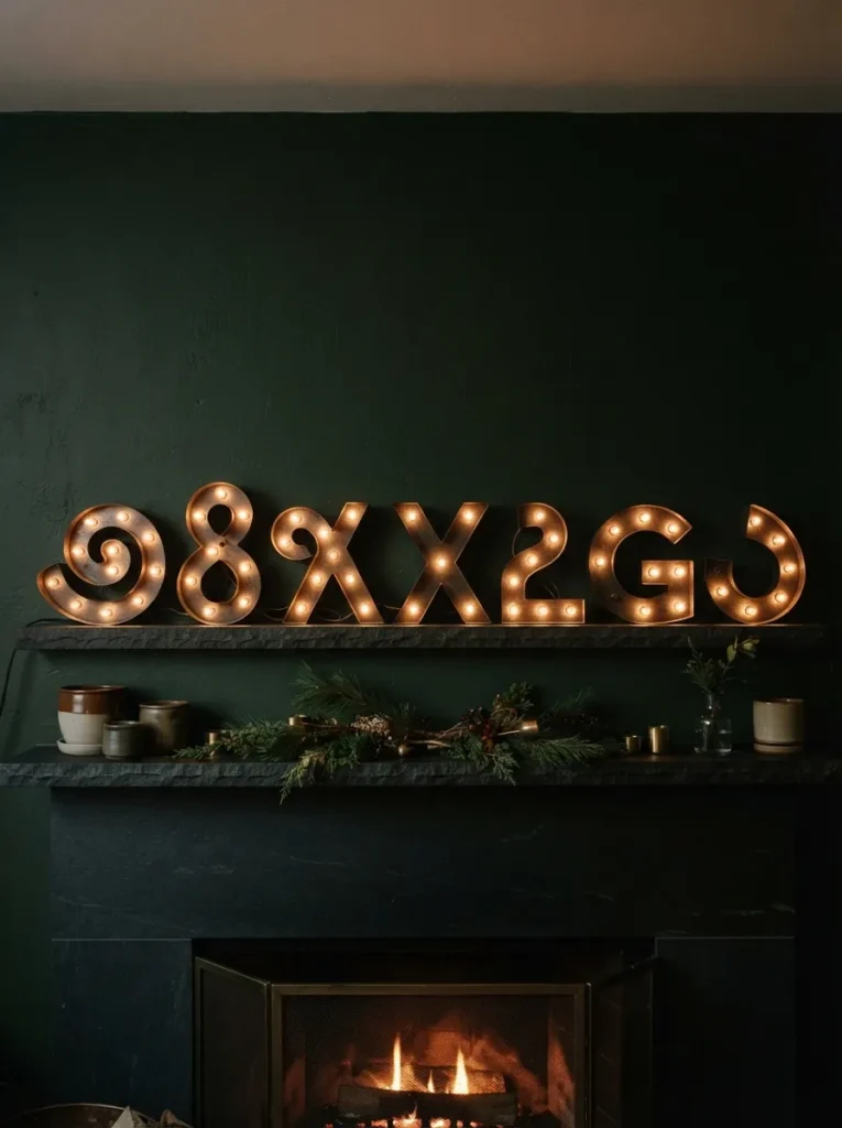 Light-Up Letter Signs - 20 Christmas Mantel Ideas to Make Your Home Feel Cozy