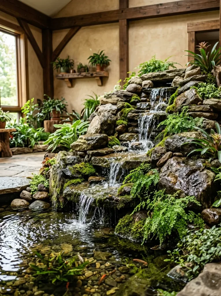 Lily Pad Log Feature - 15 Indoor Pond Ideas to Create a Peaceful Home Oasis