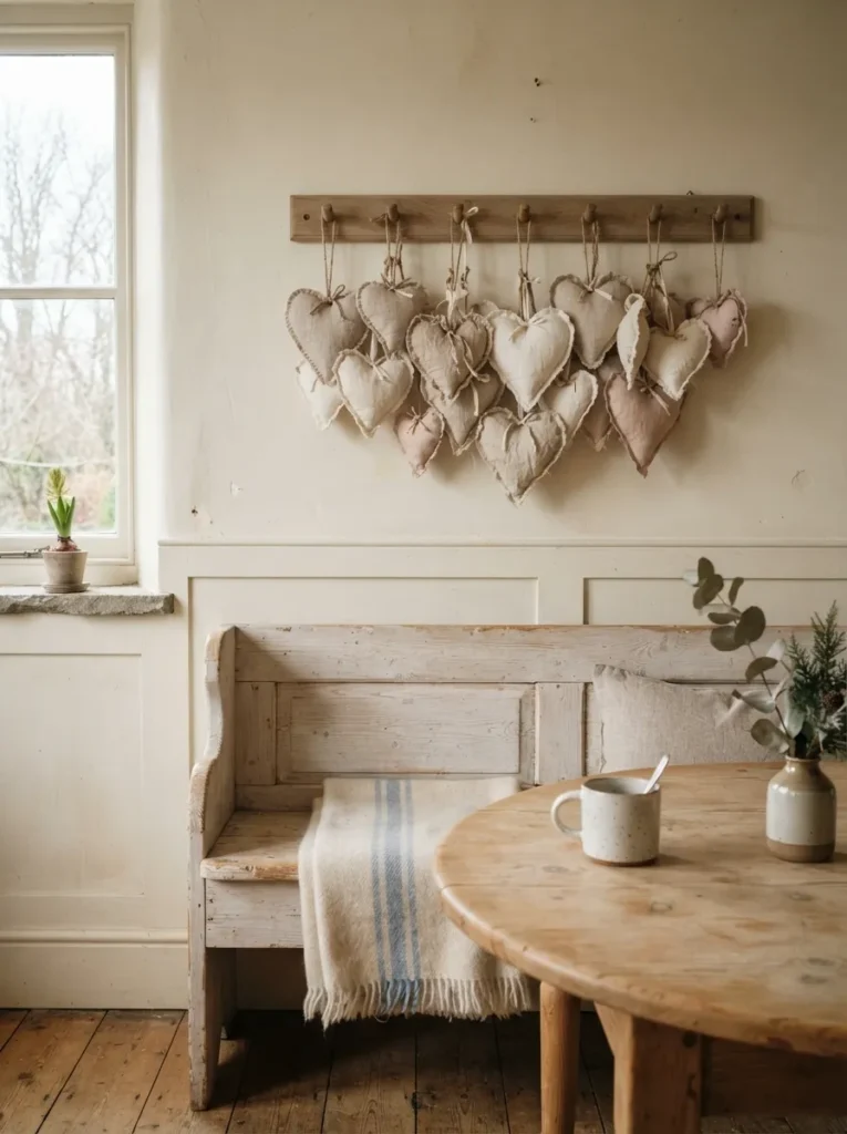Linen Cloth Hearts For Farmhouse Valentine Decor Ideas - 21 Farmhouse Valentine Decor Ideas for a Cozy Home