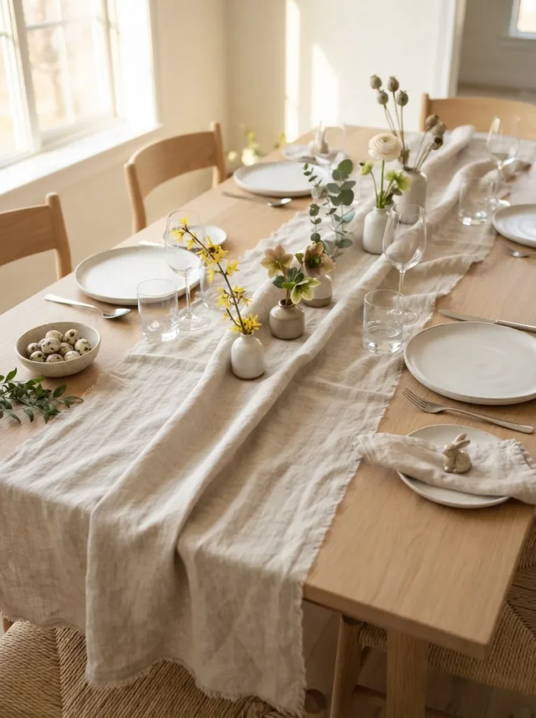 Linen Table Runner - 22 Modern Easter Decor Ideas for a Fresh Spring Look