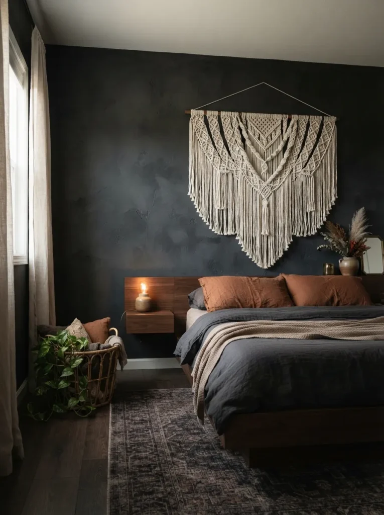 Macrame Wall Hanging - 19 Dark Feminine Bedroom Ideas That Feel Luxe and Moody