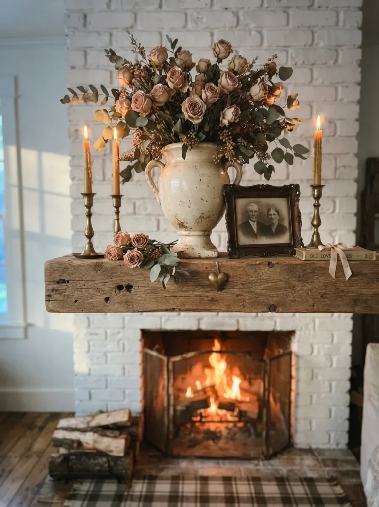 Mantel Rose Shrine - 21 Farmhouse Valentine Decor Ideas for a Cozy Home