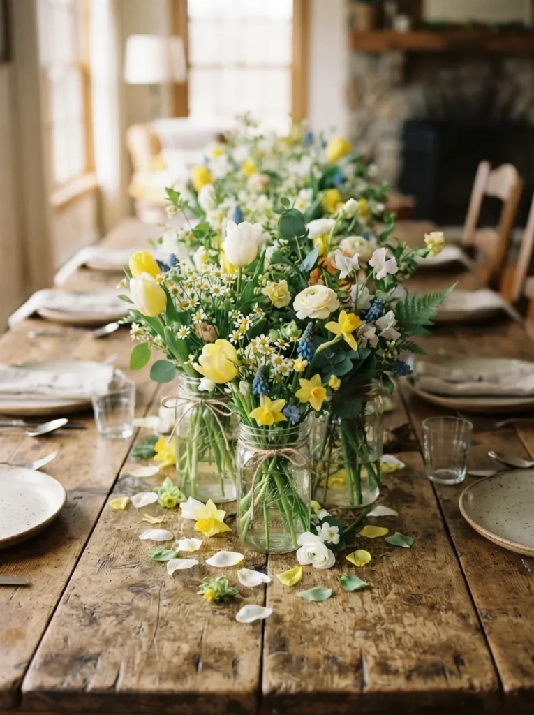 Mason Jar Centerpiece - 17 Rustic Spring Decor Ideas for a Cozy Farmhouse Feel