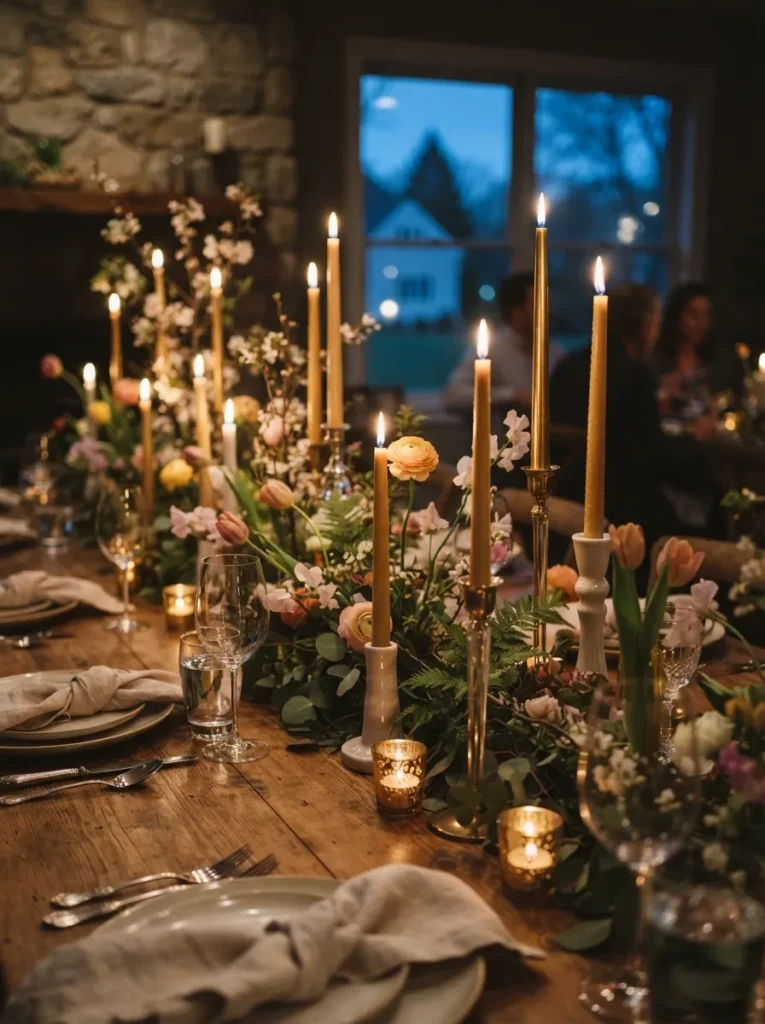 Mixed Height Candlesticks - 21 Spring Tablescapes to Make Your Table Feel Fresh