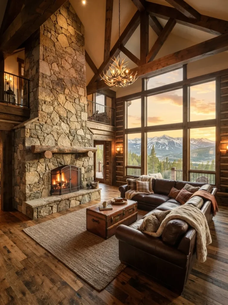 Mountain Lodge Setting - 18 Stone Fireplace Ideas for a Warm Rustic Home