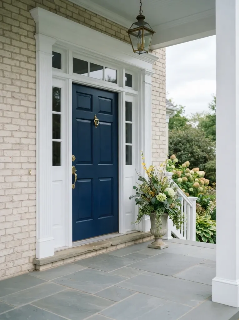 Navy Door White Trim - 22 Spring Front Porch Decor Ideas to Welcome the Season