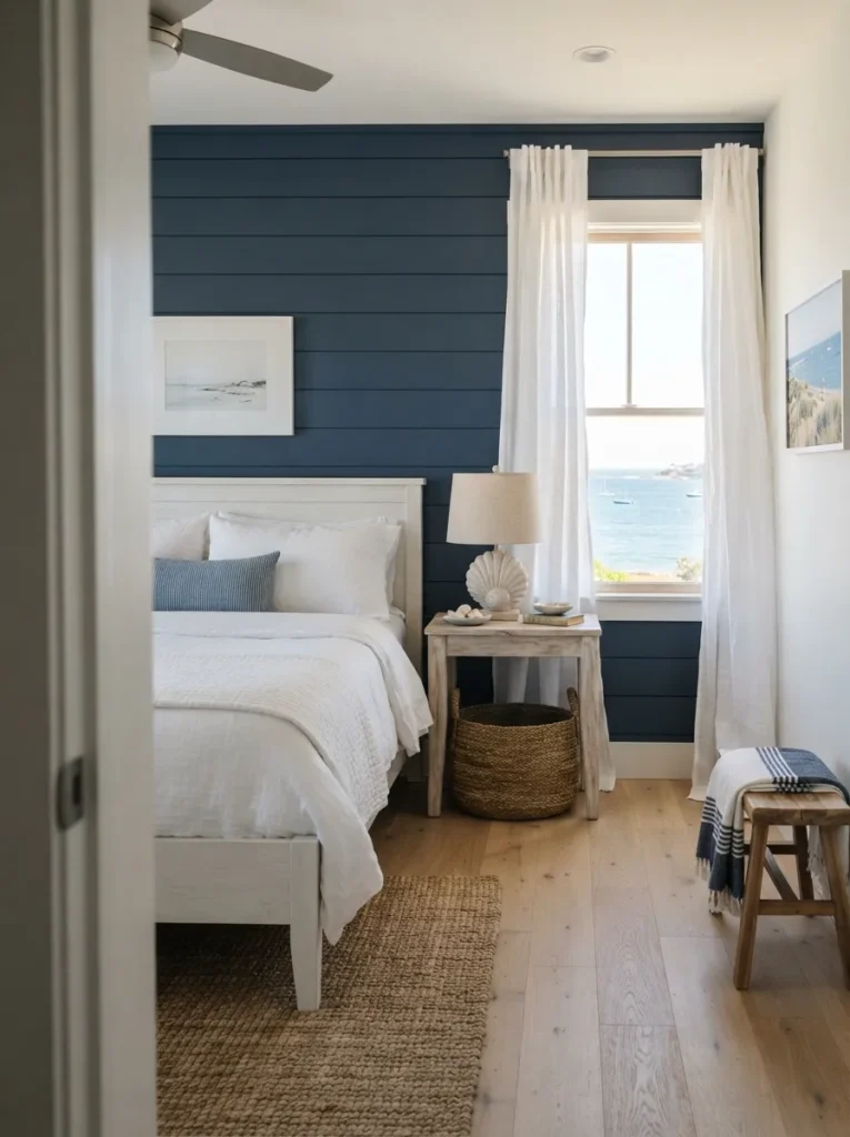 Navy Shiplap Coastal - 18 Dark Blue Bedroom Ideas for a Cozy Moody Retreat