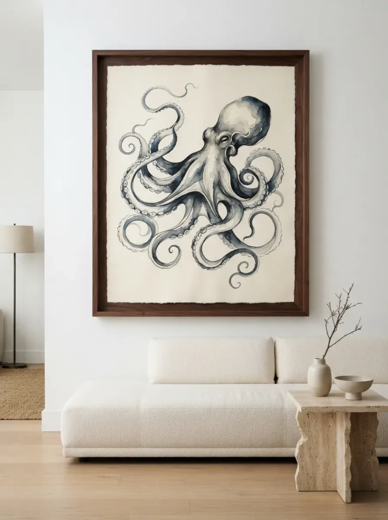 Octopus Wall Art - 19 Contemporary Coastal Living Room Ideas for 2026