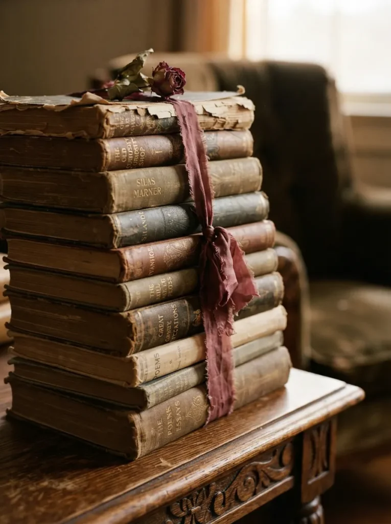 Old Books Stack Display - 16 Vintage Valentines Day Ideas for a Charming Home