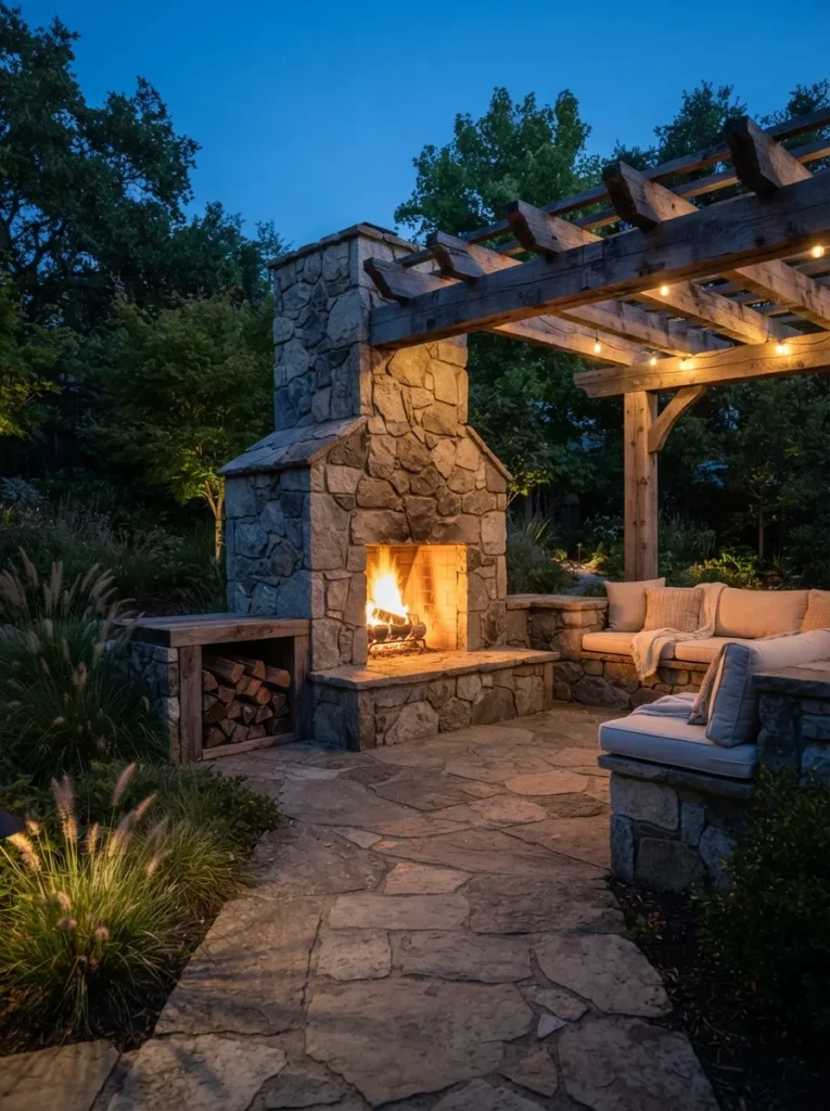 Outdoor Flagstone Build - 18 Stone Fireplace Ideas for a Warm Rustic Home