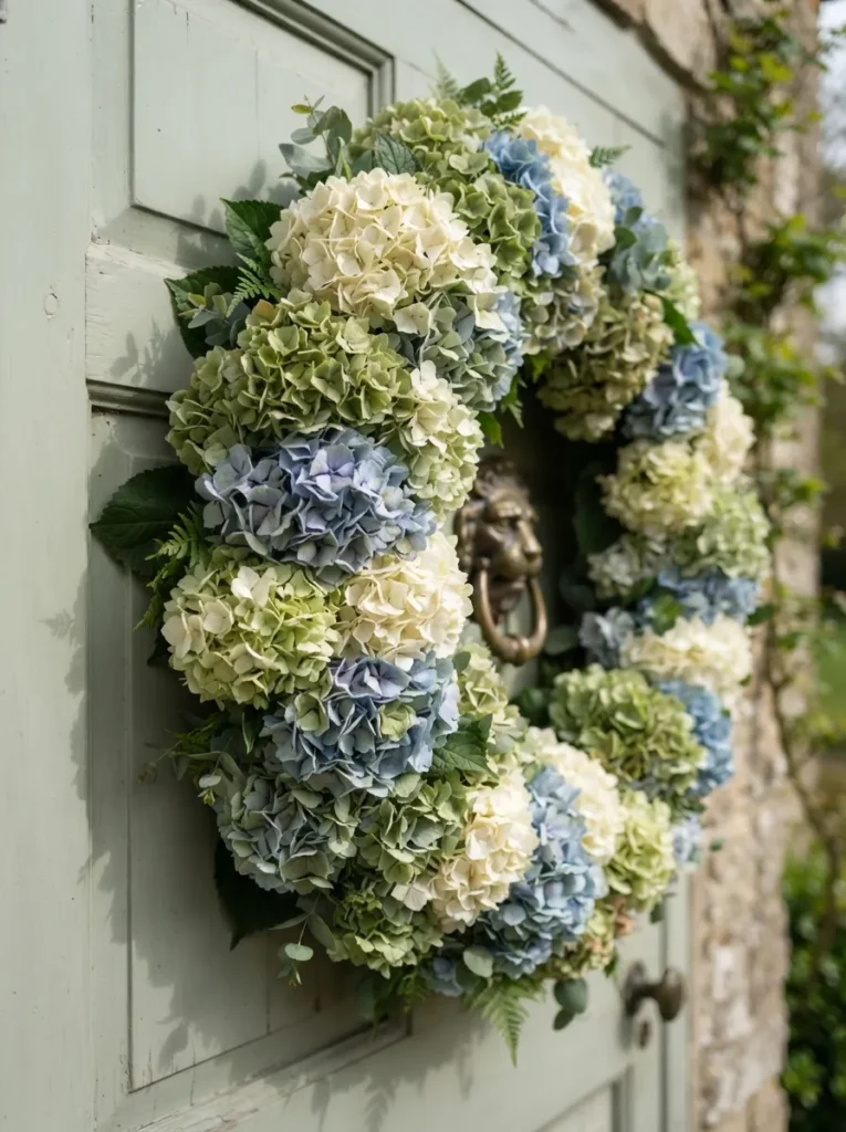 Oversized Hydrangea Wreath - 22 Spring Front Porch Decor Ideas to Welcome the Season