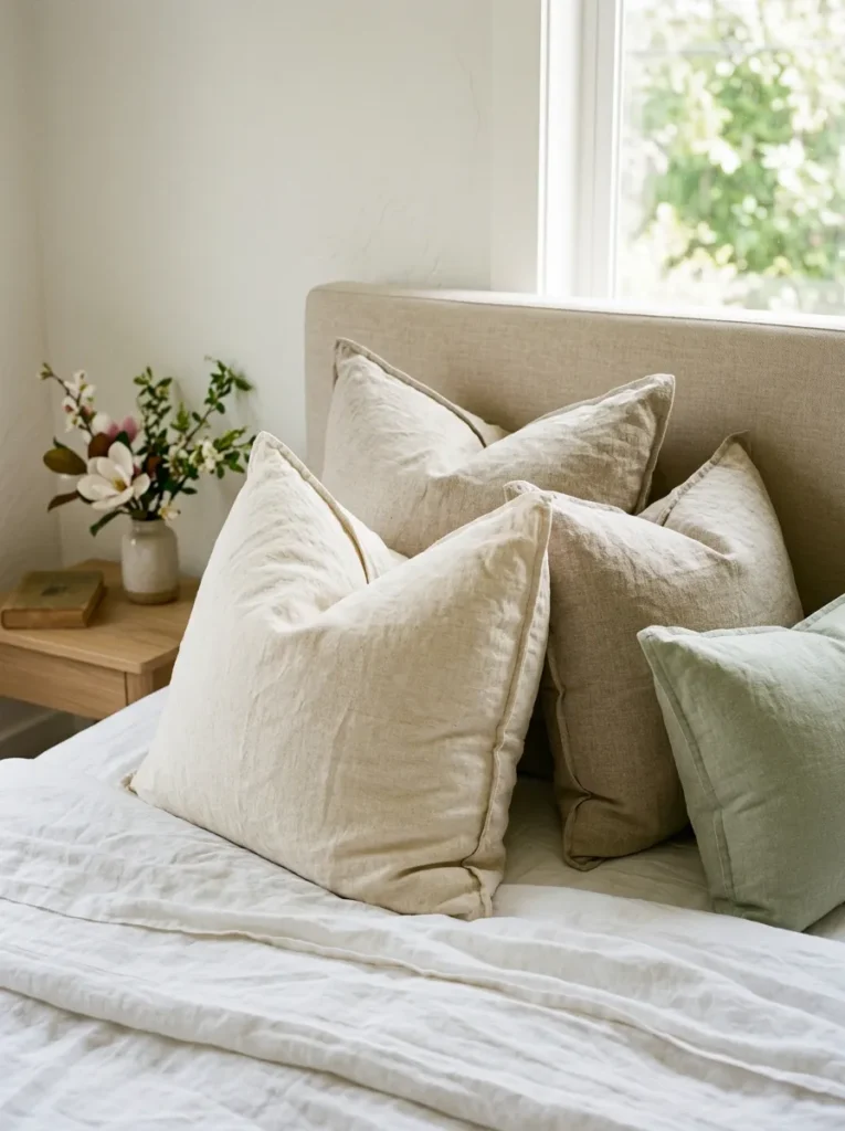 Oversized Linen Pillows - 20 Spring Bedroom Ideas for a Fresh and Cozy Retreat