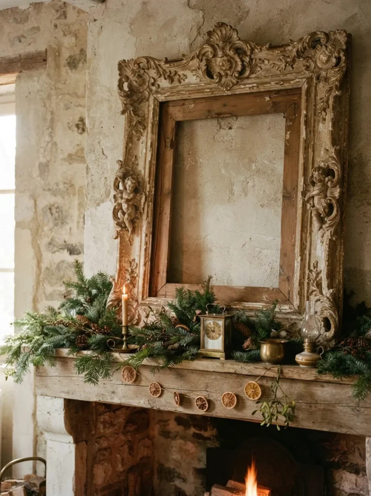 Oversized Vintage Frame - 20 Christmas Mantel Ideas to Make Your Home Feel Cozy