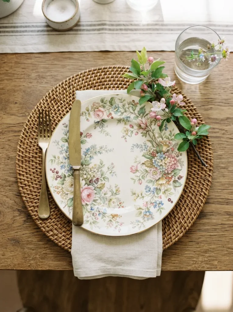 Patterned Floral Plates - 21 Spring Tablescapes to Make Your Table Feel Fresh