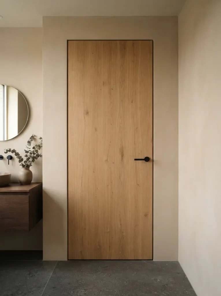 Plain Wooden Door - 18 Japandi Bathroom Design Ideas for a Calm Modern Space