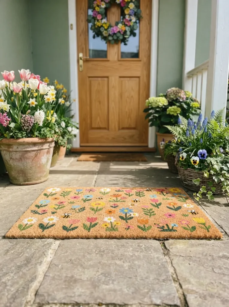 Playful Motif Doormat - 17 Spring Front Door Decor Ideas to Welcome Spring