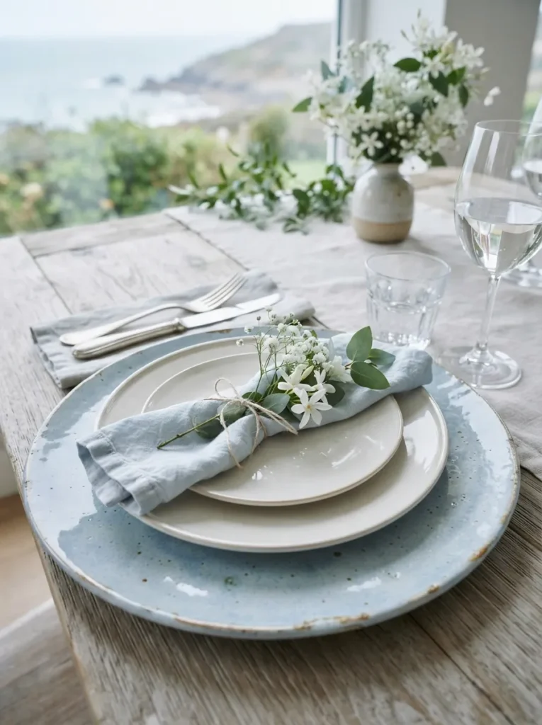 Powder Blue Chargers - 20 Spring Table Decor Ideas for a Fresh Seasonal Setting