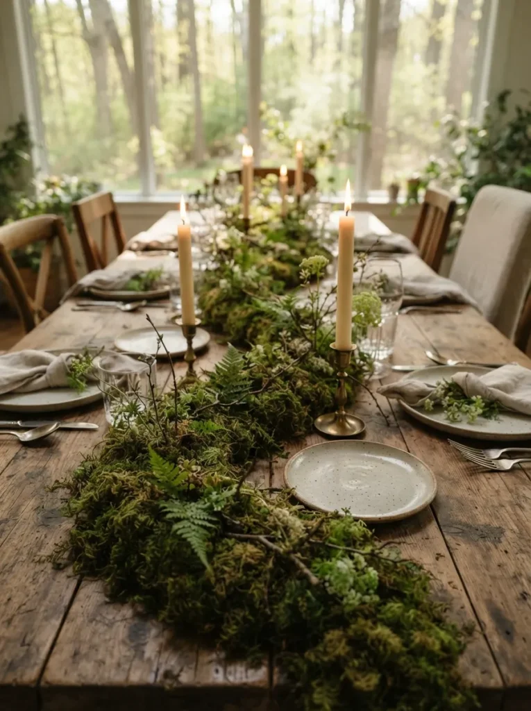Preserved Moss Runner - 21 Spring Tablescapes to Make Your Table Feel Fresh