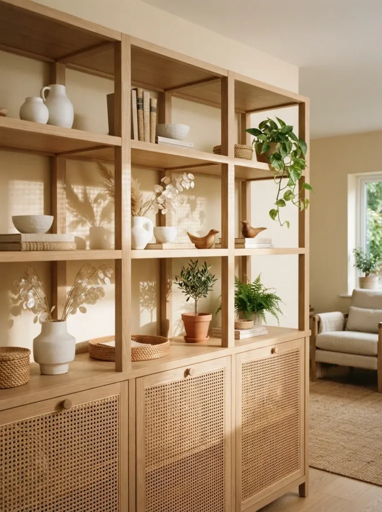 Rattan Panel Shelving - 21 Spring Home Decor Ideas for a Fresh Seasonal Look