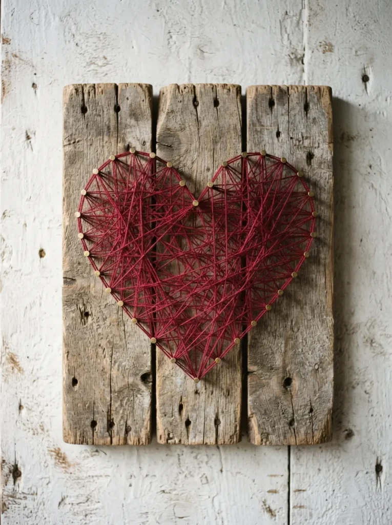 Reclaimed Wood String Art - 21 Farmhouse Valentine Decor Ideas for a Cozy Home