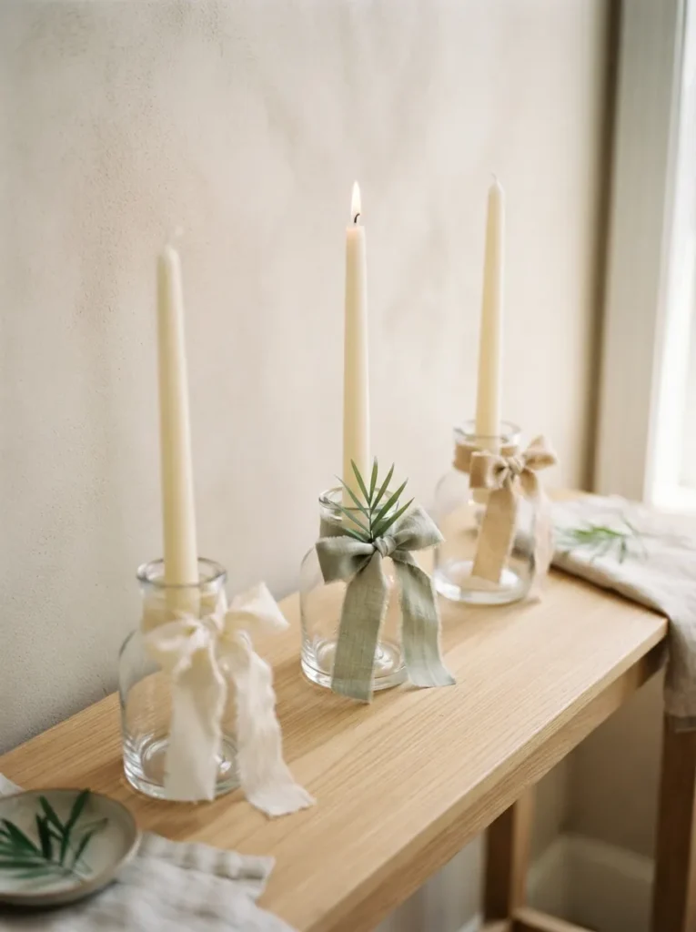 Ribbon-Tied Candle Holders - 15 Palm Sunday Decorations to Make Your Home Feel Warm