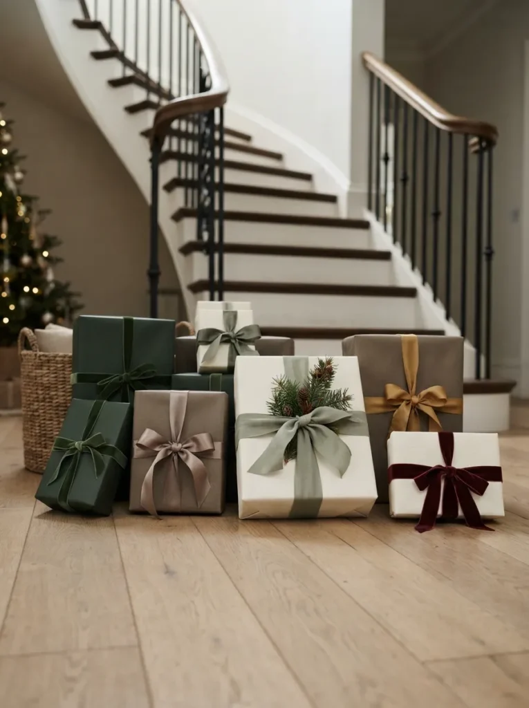 Ribbon-Wrapped Gifts - 21 Classy Christmas Decor Ideas That Feel Expensive
