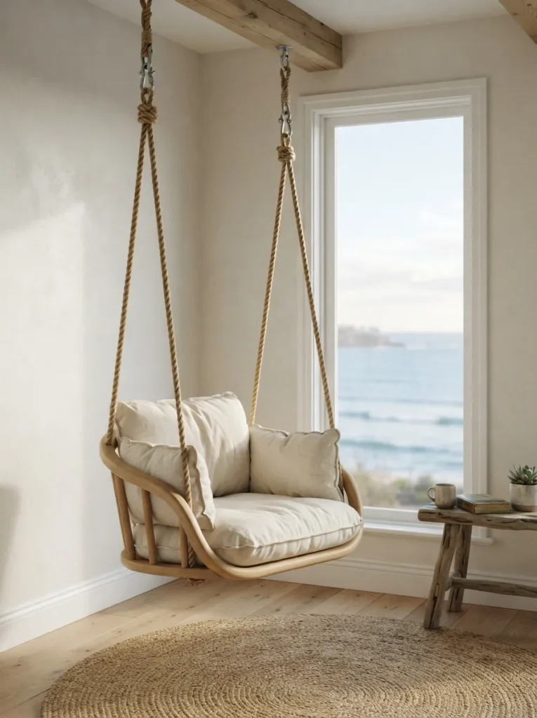 Rope Swing Seating - 19 Contemporary Coastal Living Room Ideas for 2026