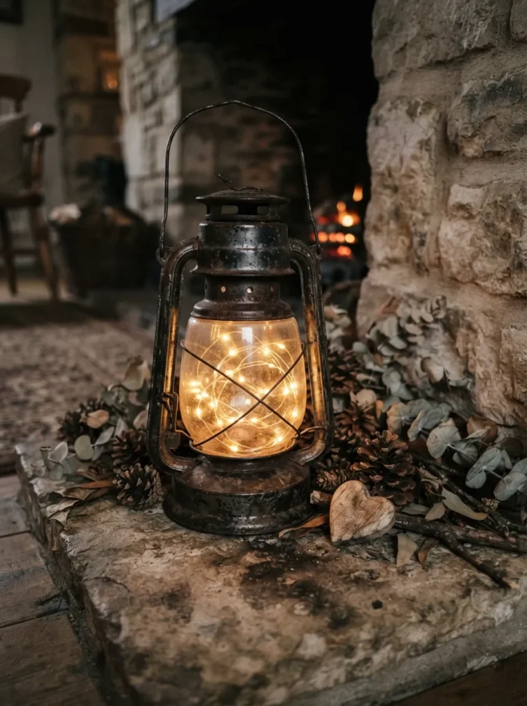 Rustic Fairy Light Lantern - 21 Farmhouse Valentine Decor Ideas for a Cozy Home