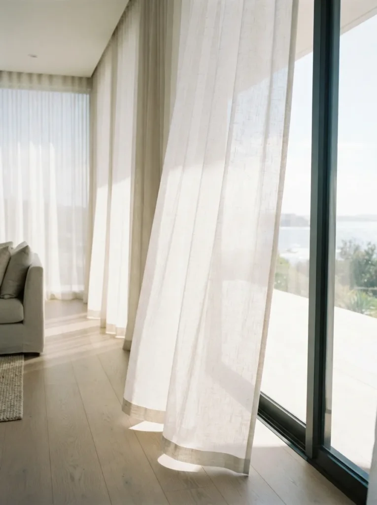 Sheer Curtain Panels - 19 Contemporary Coastal Living Room Ideas for 2026