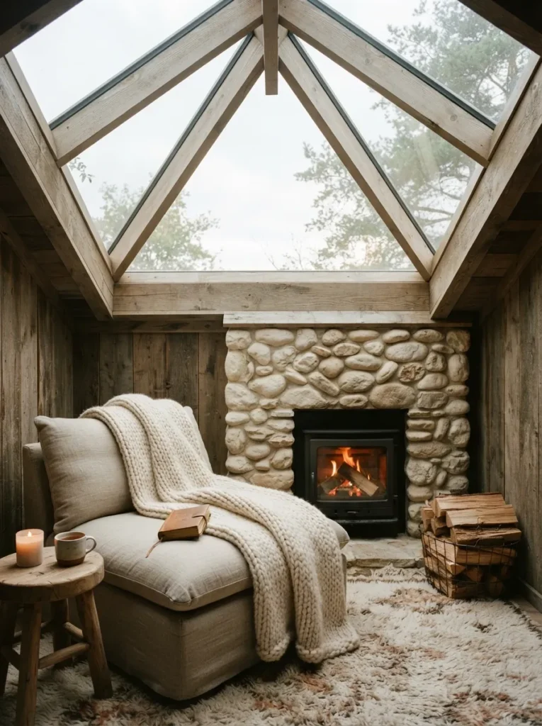 Skylight Hygge Nook - 18 Stone Fireplace Ideas for a Warm Rustic Home