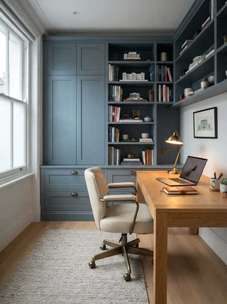 Slate Blue Cabinetry - 19 Masculine Home Office Ideas That Feel Stylish and Refined