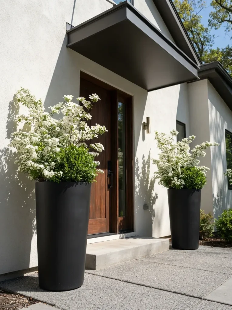 Sleek Black Planters - 22 Spring Front Porch Decor Ideas to Welcome the Season