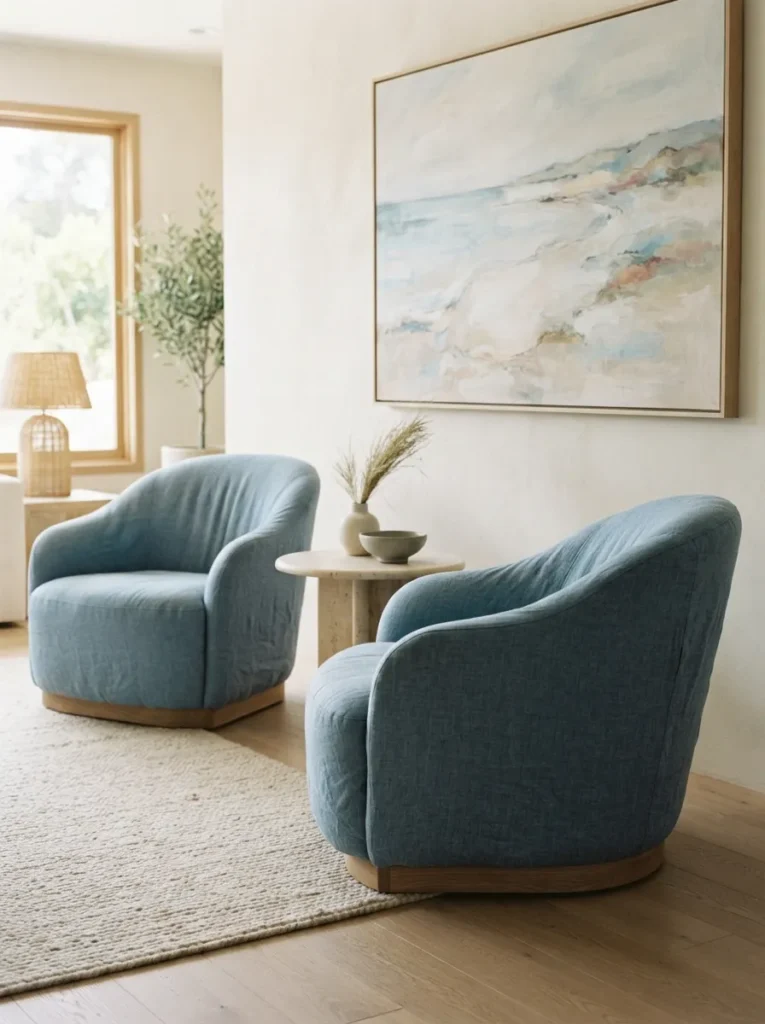 Soft Blue Accent Chairs - 19 Contemporary Coastal Living Room Ideas for 2026