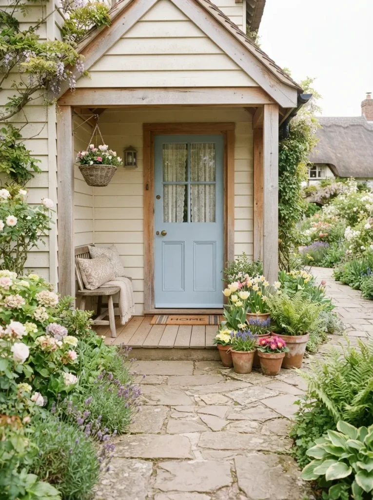 Soft Blue Door - 22 Spring Front Porch Decor Ideas to Welcome the Season