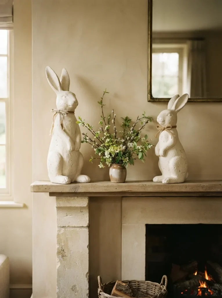 Standing Bunny Figures - 22 Spring Mantel Decor Ideas for a Fresh Seasonal Look