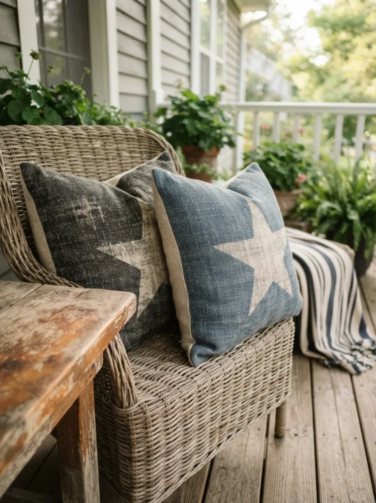 Star Pattern Pillows - 22 Spring Front Porch Decor Ideas to Welcome the Season