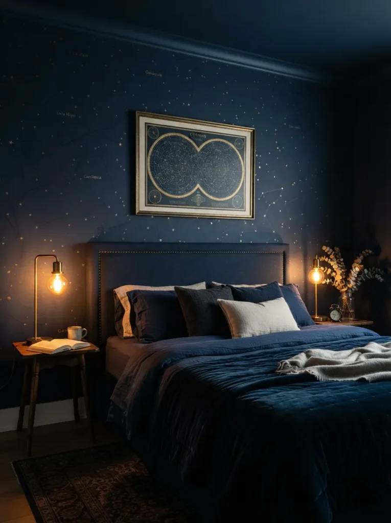 Starry Night Theme - 18 Dark Blue Bedroom Ideas for a Cozy Moody Retreat