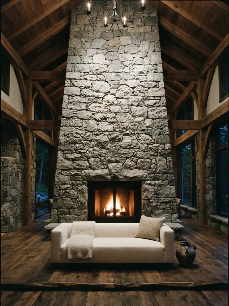 Stone Fireplace Feature - 25 Modern Rustic Living Room Ideas That Feel So Cozy