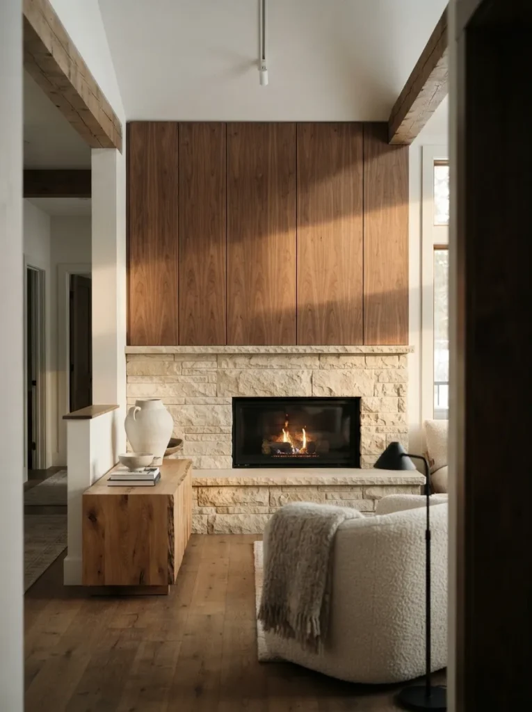 Stone Wood Veneer Mix - 18 Stone Fireplace Ideas for a Warm Rustic Home