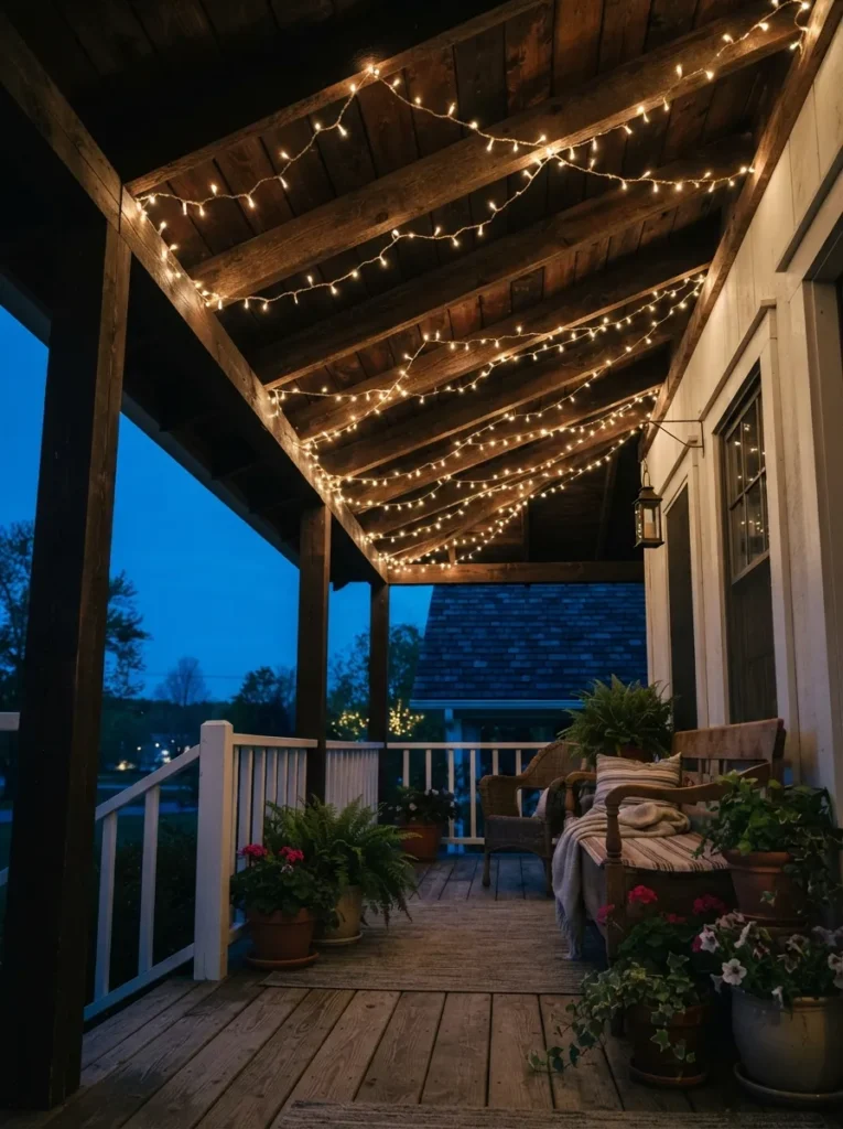 String Light Accent - 22 Spring Front Porch Decor Ideas to Welcome the Season