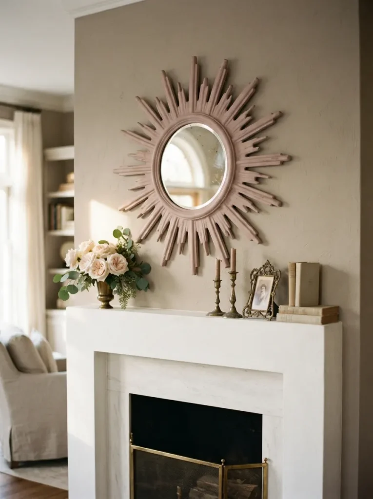 Sunburst Pink Mirror - 20 Valentine Mantle Decor Ideas for a Romantic Home